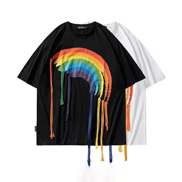 Rainbow Design Men's Vintage Cotton Print Short Sleeve T-Shirt