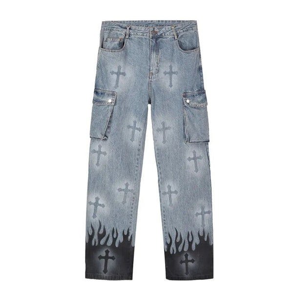 Y2k American high street trendy brand cross-washed men's jeans