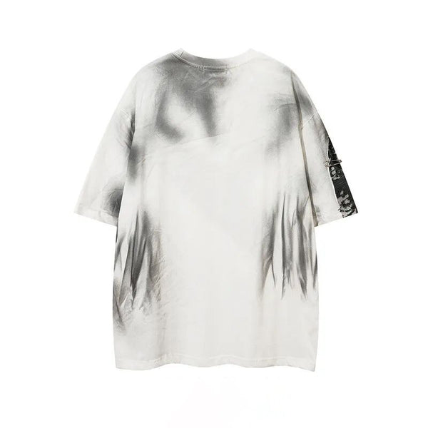 Cotton ripped hole tie-dye old round neck short-sleeved men's T-shirt
