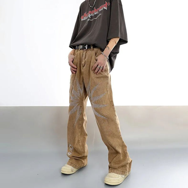 Men Street Hiphop Embroidered Straight-Leg Jeans