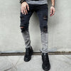 Men's Slim Fit Zipper Black Hole Cutout Jeans