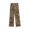 American retro street distressed washed camouflage denim trousers
