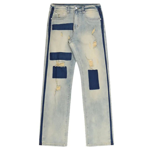 High Street Tide Brand American Retro Men's Jeans With Old Patches