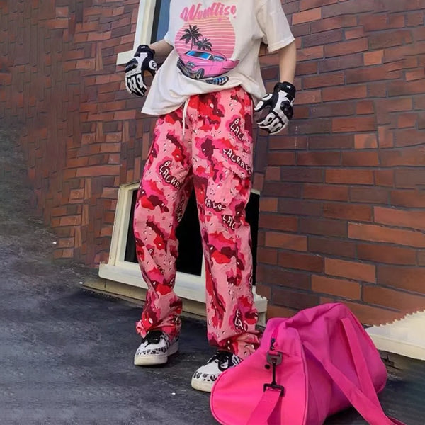Hip-hop couple camouflage multi-pocket straight-leg American overalls