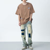 High street American style vintage patched ripped jeans
