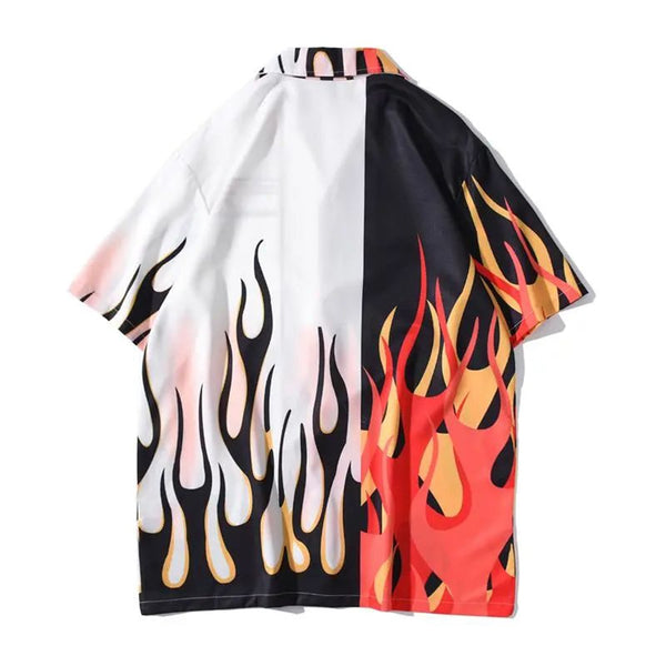 Flame Print Short Sleeve Couple Thin Shirt