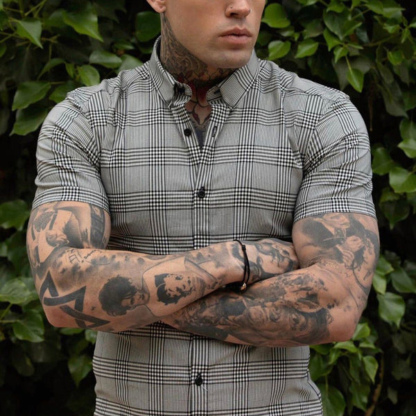 Men's fashionable printed plaid casual shirt
