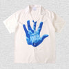 Men's Fashion Blue Palm Print Loose Short Sleeve Shirt