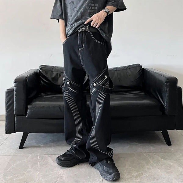 Vibe Style Ribbon Zipper Relaxed Men's Cargo Wide Leg Pants
