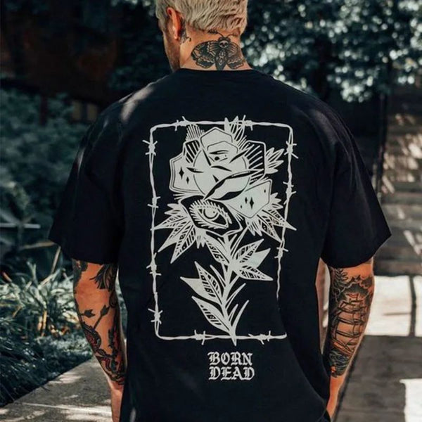 West Coast Motorcycle Rock Bandit Print Black Round Neck Cotton T-Shirt