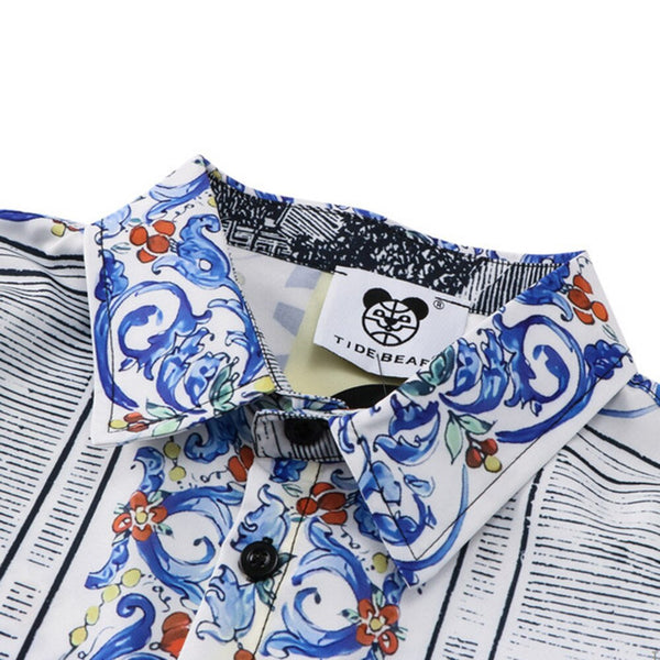 Men's Casual Loose Shorts Short Sleeve Printed Shirt Two-Piece Set