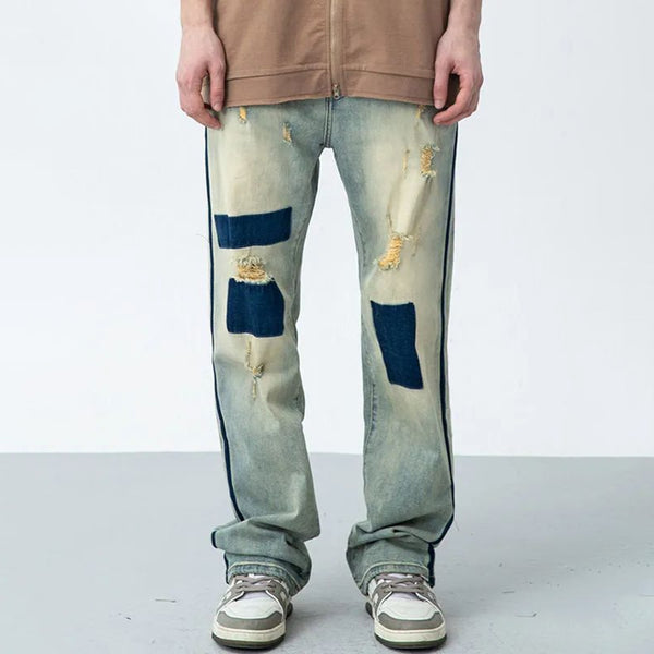 High street American style vintage patched ripped jeans