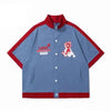Men's Baseball Bear Print Patchwork Shirt