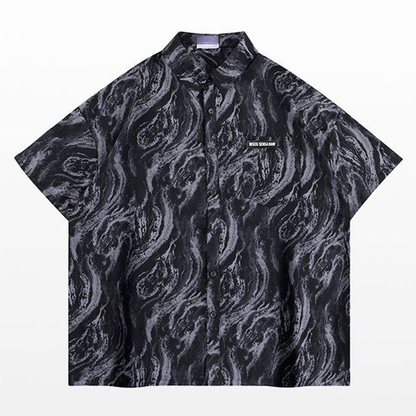 Hiphop dark swirl twist short-sleeved men's shirt