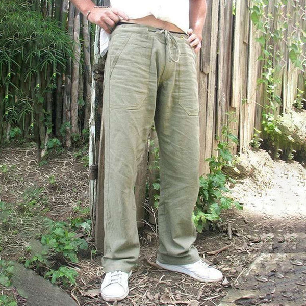 Explosive trendy men's plain color drawstring loose straight-leg pants