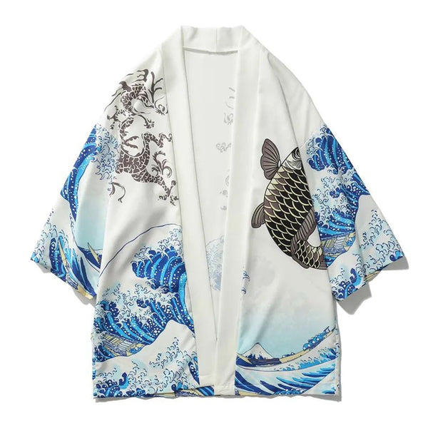 Japanese three-quarter-sleeved shirt Ukiyo-e sea wave men's robe