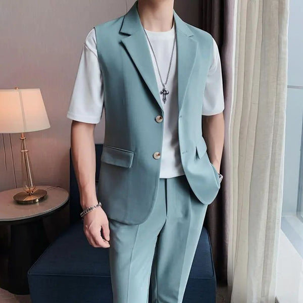 Business solid color casual sleeveless elegant British style men's suit