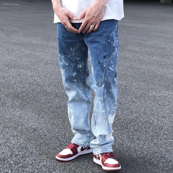 American Street Gradient Splash Ink Men's Graffiti Jeans