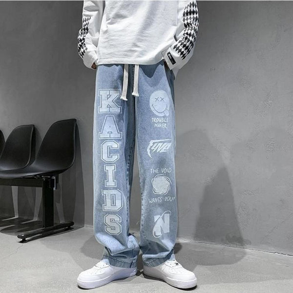 Men's Street Hip Hop Letter Print Jeans