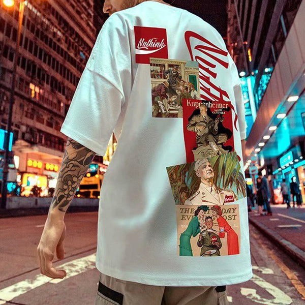 American street retro cotton print short-sleeved men's T-shirt