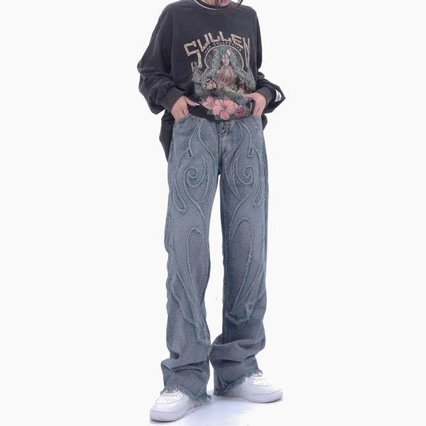 American Street Hip-Hop frayed straight-leg track pants