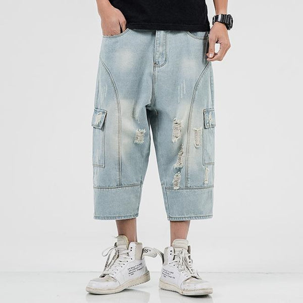 Fashion Men's Retro Straight Denim Cropped Pants