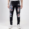 Old-fashioned washed print thin design small feet elastic casual trousers