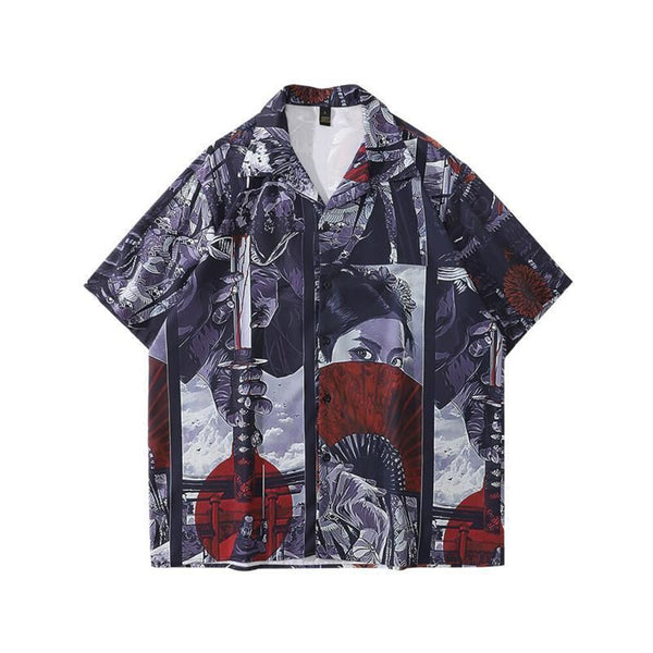 Japanese retro street fashion men's short sleeve shirt