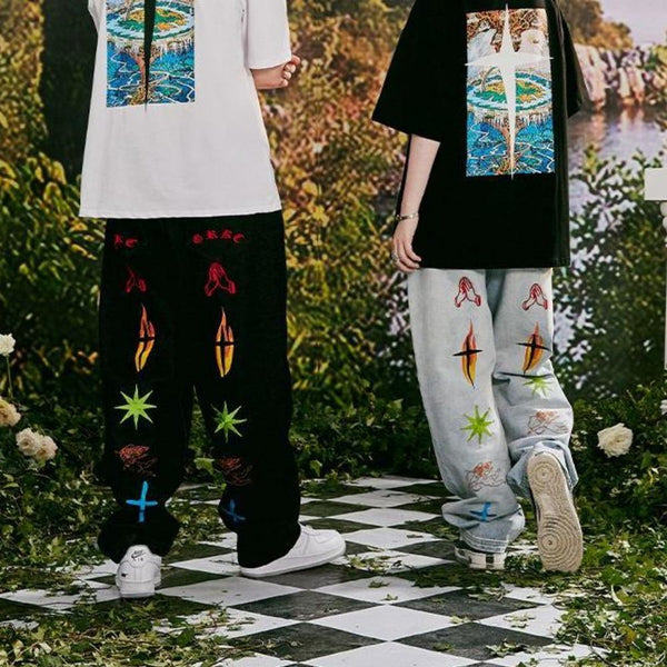 Men's Harajuku Hip Hop Loose Printed Jeans