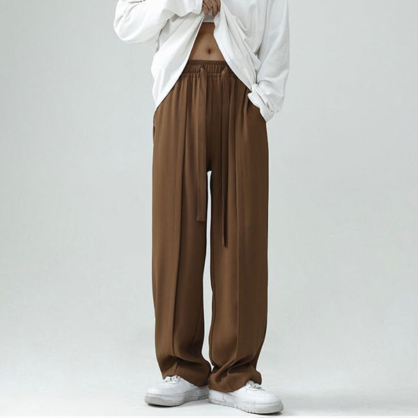 New Hong Kong style all-match design solid color men's drawstring casual pants