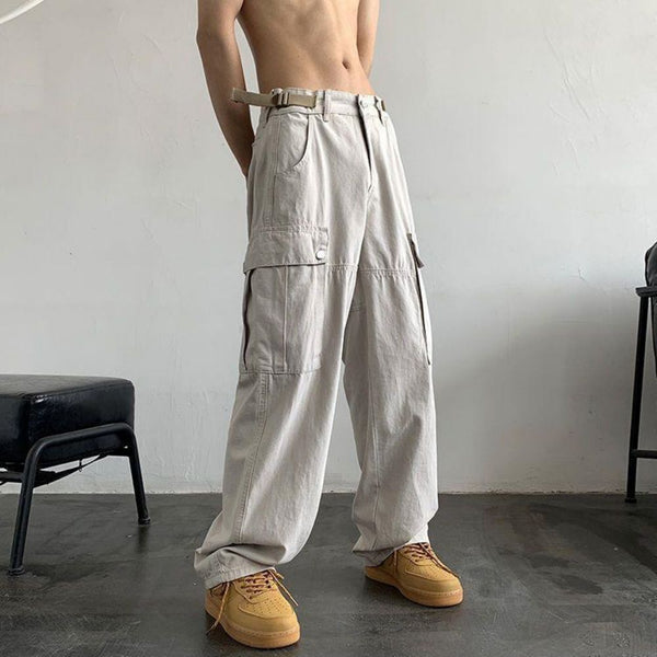 Men's multi-pocket street casual wide-leg pants