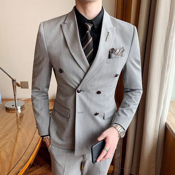 Business casual double-breasted striped men's formal dress