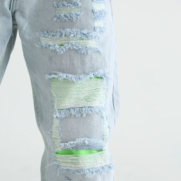 Men's Patchwork Distressed Cutout Jeans