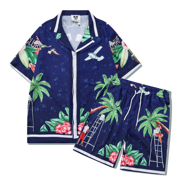 Summer personalized print vacation casual short-sleeved shirt two-piece set