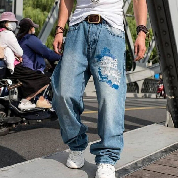 Men's Oversized Loose Embroidered Jeans