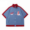 Men's Baseball Bear Print Patchwork Shirt