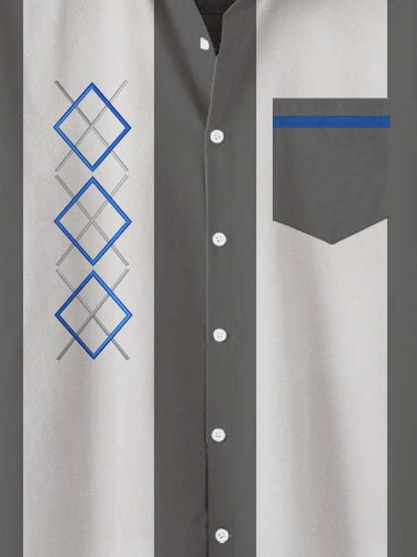 Art Collection Striped Geometric LapelShirt Print Top