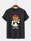 Cartoon Bear Print Crew Neck Short Sleeve T-Shirts