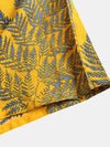 Leaf Printed Chest Pocket Turn Down Collar Short Sleeve  Shirts