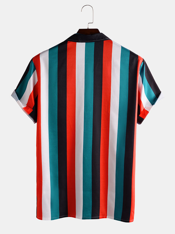 Men Colorful Stripe Printed Holiday Casual Shirt