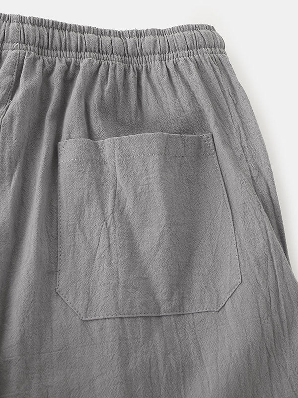 Mens Drawstring Shorts Solid Color Pocket Cotton Loose Casual Shorts