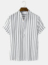 Stripe Half Button Cotton Casual Henley Shirt
