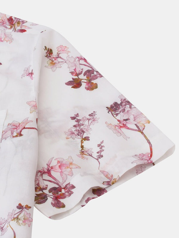 Flowers Printed Breathable Loose Short Sleeve Lapel Shirt