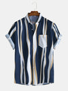 Plain Color Striola Chest Pocket Casual Short Sleeve Shirts