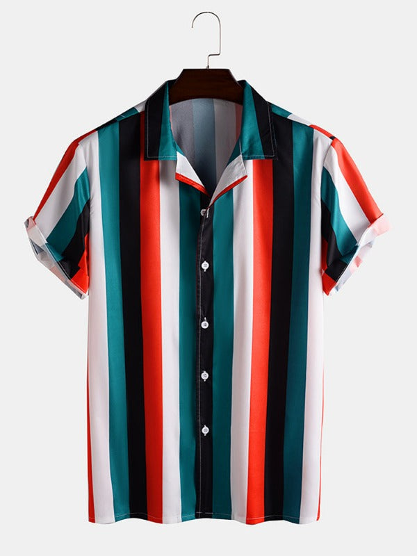 Men Colorful Stripe Printed Holiday Casual Shirt