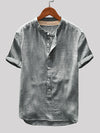 Cotton Linen Vintage Solid Stand Collar Casual Henley Shirt