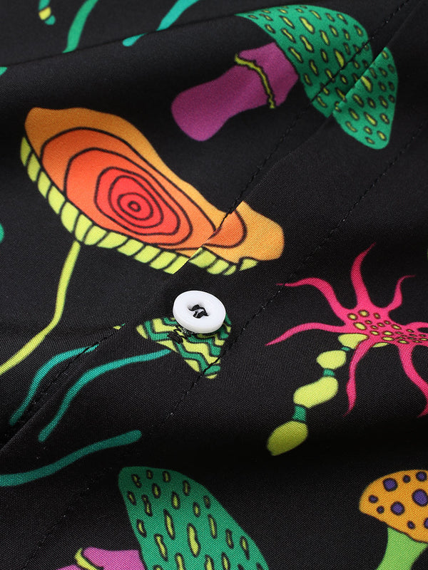 Colorful Mushroom Print Button Up Street Shirts